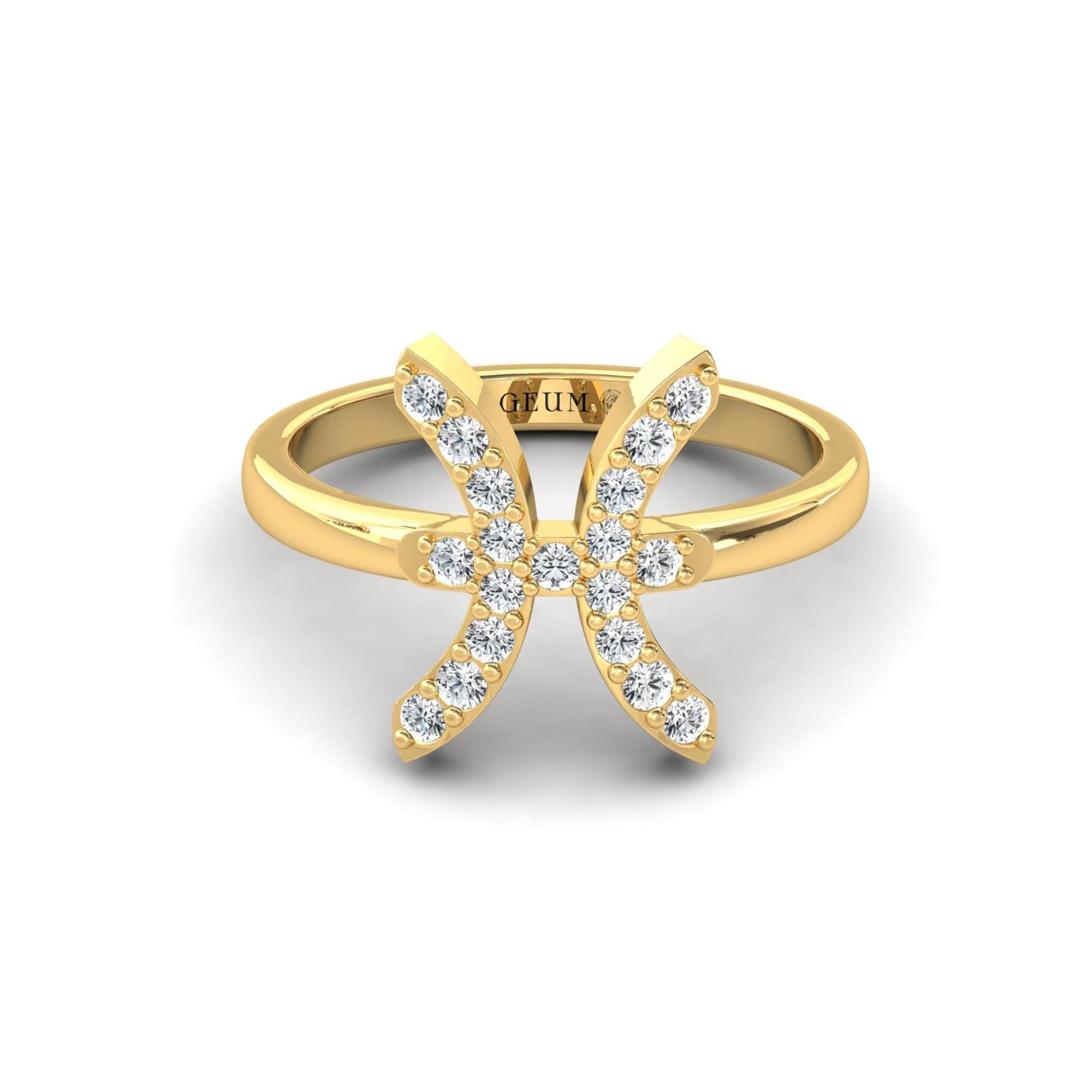 Handmade White Gold Ring, 10kt 14kt 18k Solid Gold Pisces Sign Ring, Natural Diamond Gold Ring - GeumJewels