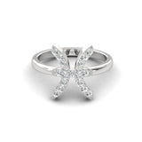 Handmade White Gold Ring, 10kt 14kt 18k Solid Gold Pisces Sign Ring, Natural Diamond Gold Ring - GeumJewels