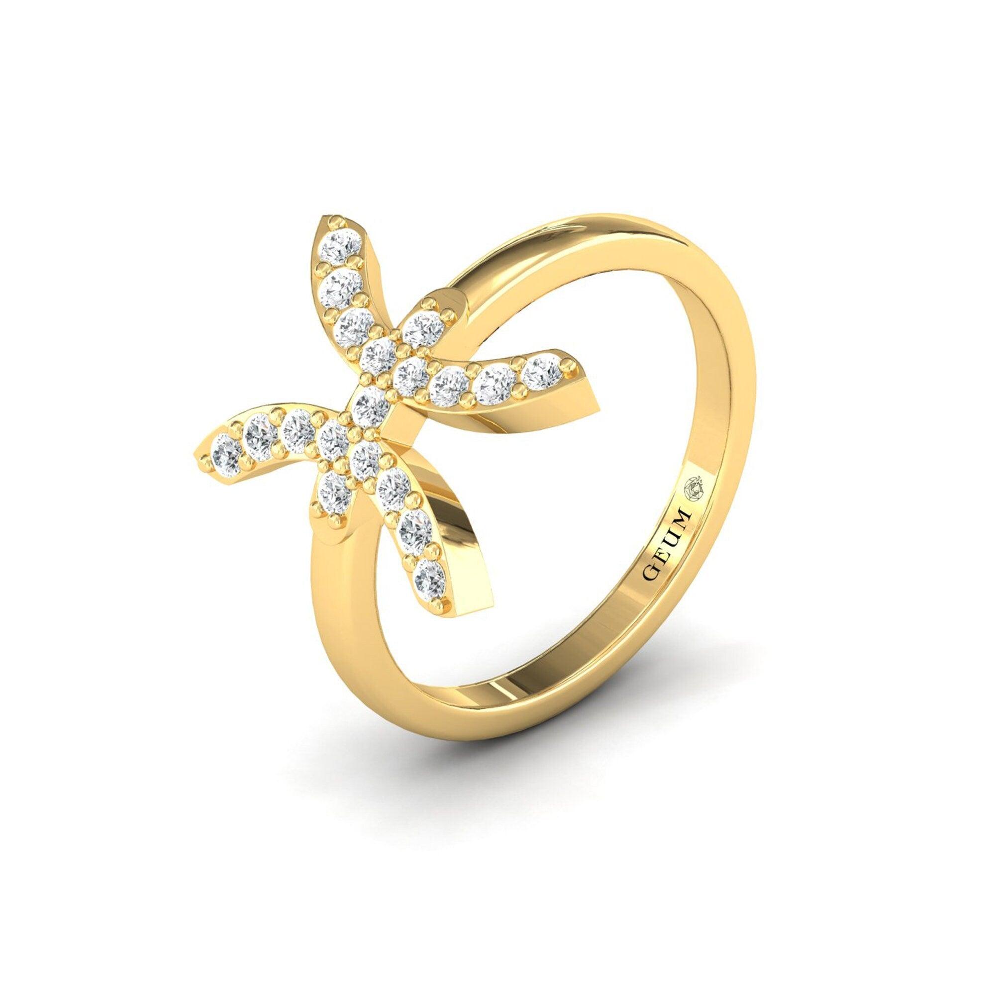 Handmade White Gold Ring, 10kt 14kt 18k Solid Gold Pisces Sign Ring, Natural Diamond Gold Ring - GeumJewels