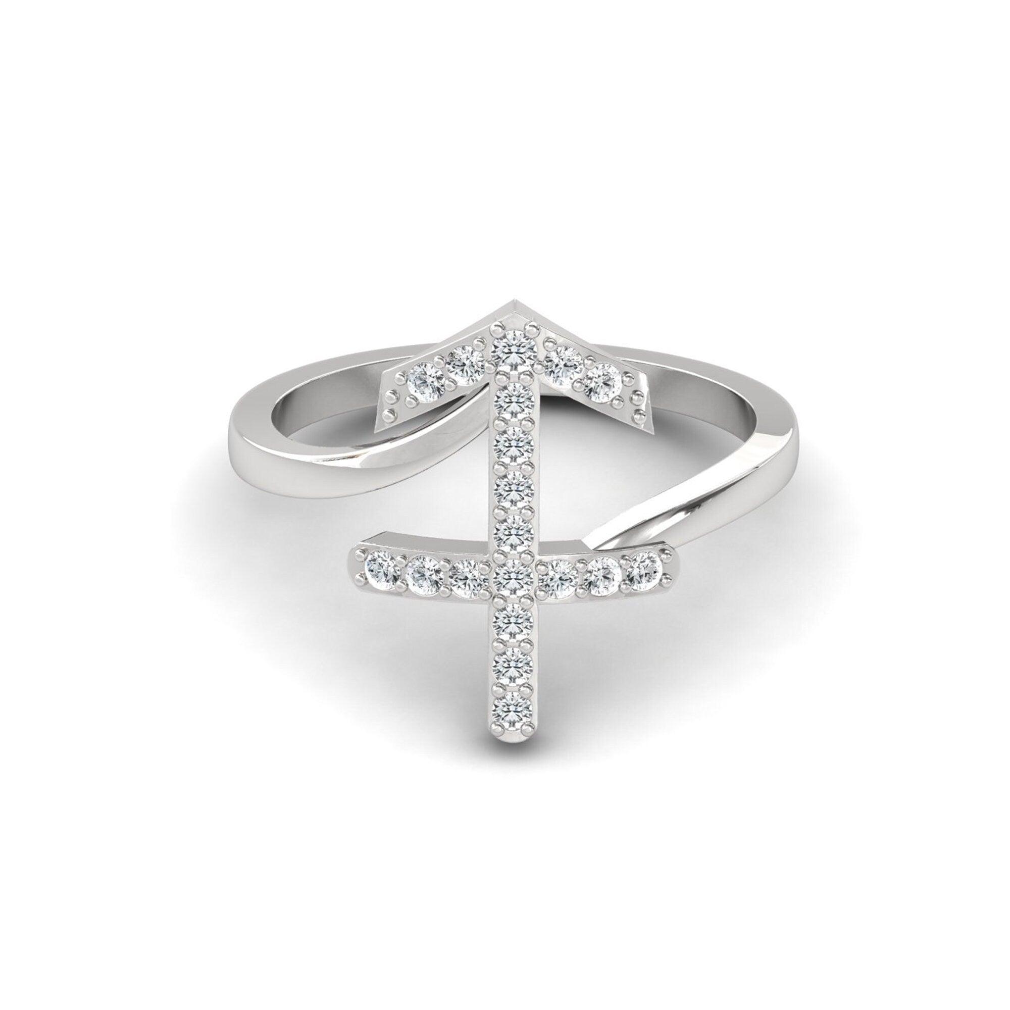 Sleek Design Sagittarius Zodiac Ring, 18Kt Solid Gold Ring, Unique Zodiac Sign Engagement Ring - GeumJewels