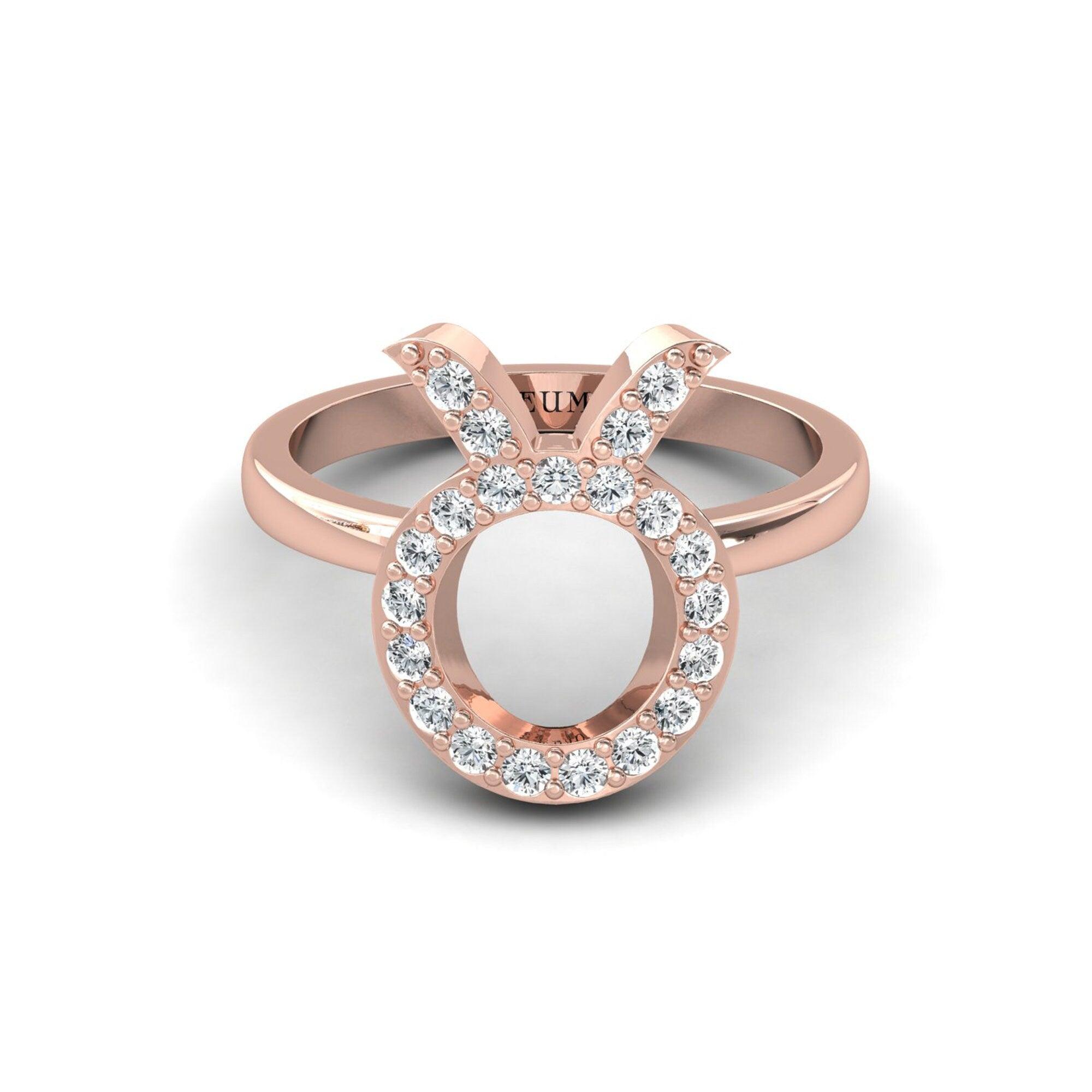 10kt14kt 18kt Solid Rose Gold Taurus Ring, Handmade Zodiac Sign Thin Gold Ring, Custom Natural Diamond Ring - GeumJewels