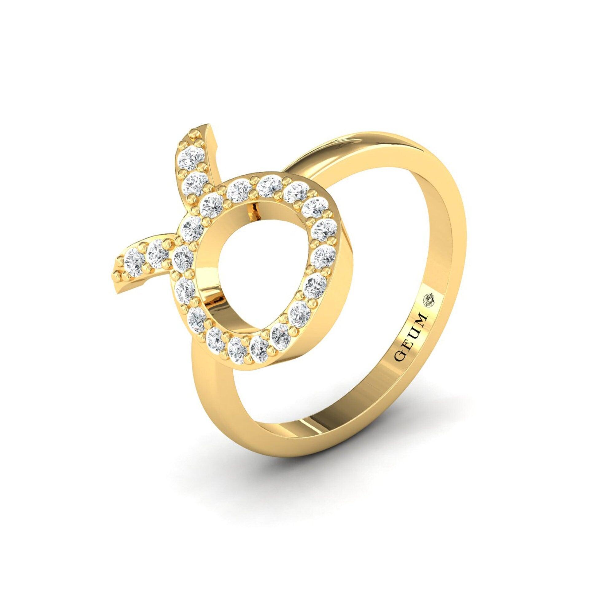 10kt14kt 18kt Solid Rose Gold Taurus Ring, Handmade Zodiac Sign Thin Gold Ring, Custom Natural Diamond Ring - GeumJewels