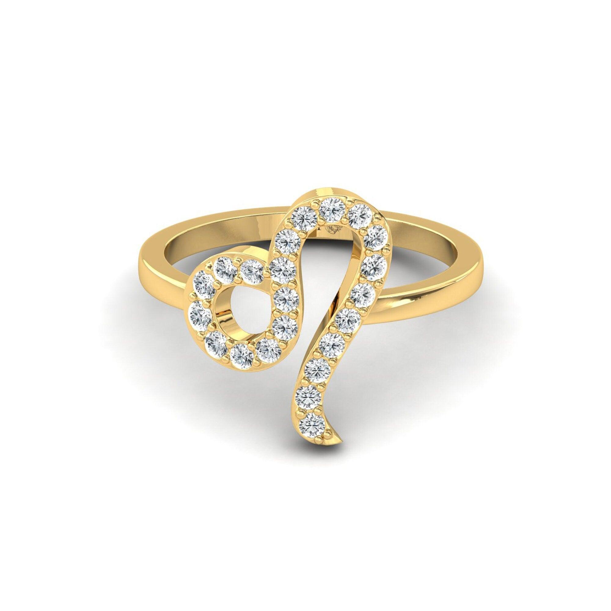14Kt Solid Rose Gold Leo Ring, Handmade Lion Sign Ring, Personalized Natural Diamond Zodiac Ring - GeumJewels