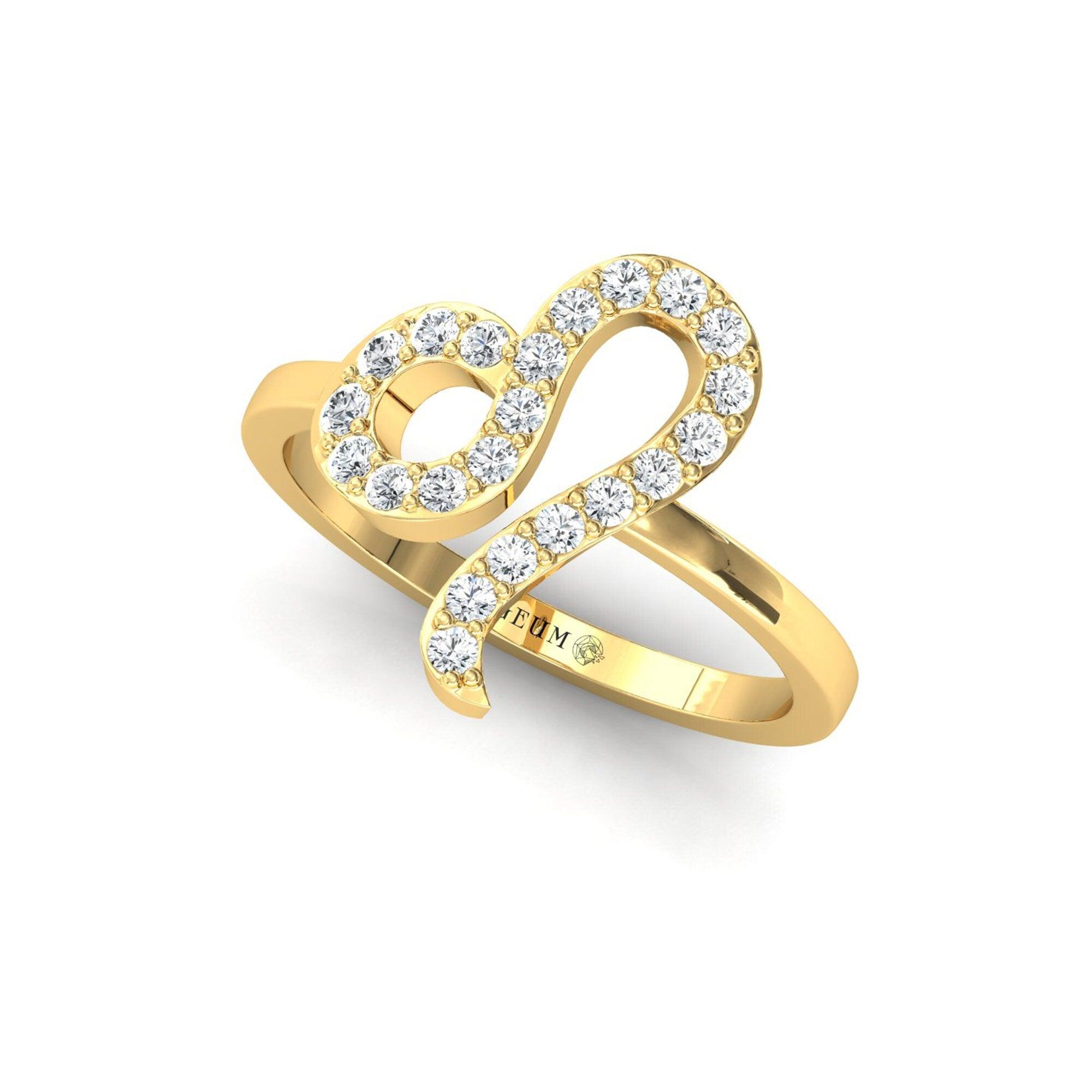 14Kt Solid Rose Gold Leo Ring, Handmade Lion Sign Ring, Personalized Natural Diamond Zodiac Ring - GeumJewels