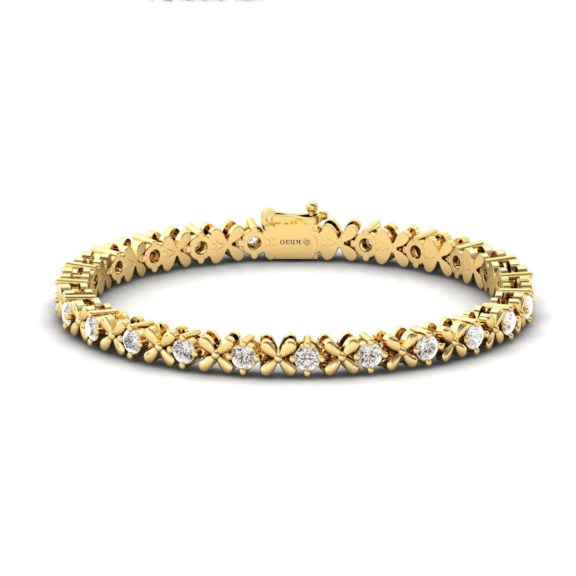 Unique Diamond Cut Bracelet, Yellow/White Thin Gold Bracelet, 10kt 14kt 18kt Rose Gold Bracelet - GeumJewels