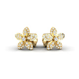 Elegant 18kt Solid Gold Designer Earring, Natural Diamond Studs, Unique Flower Earring for Women - GeumJewels