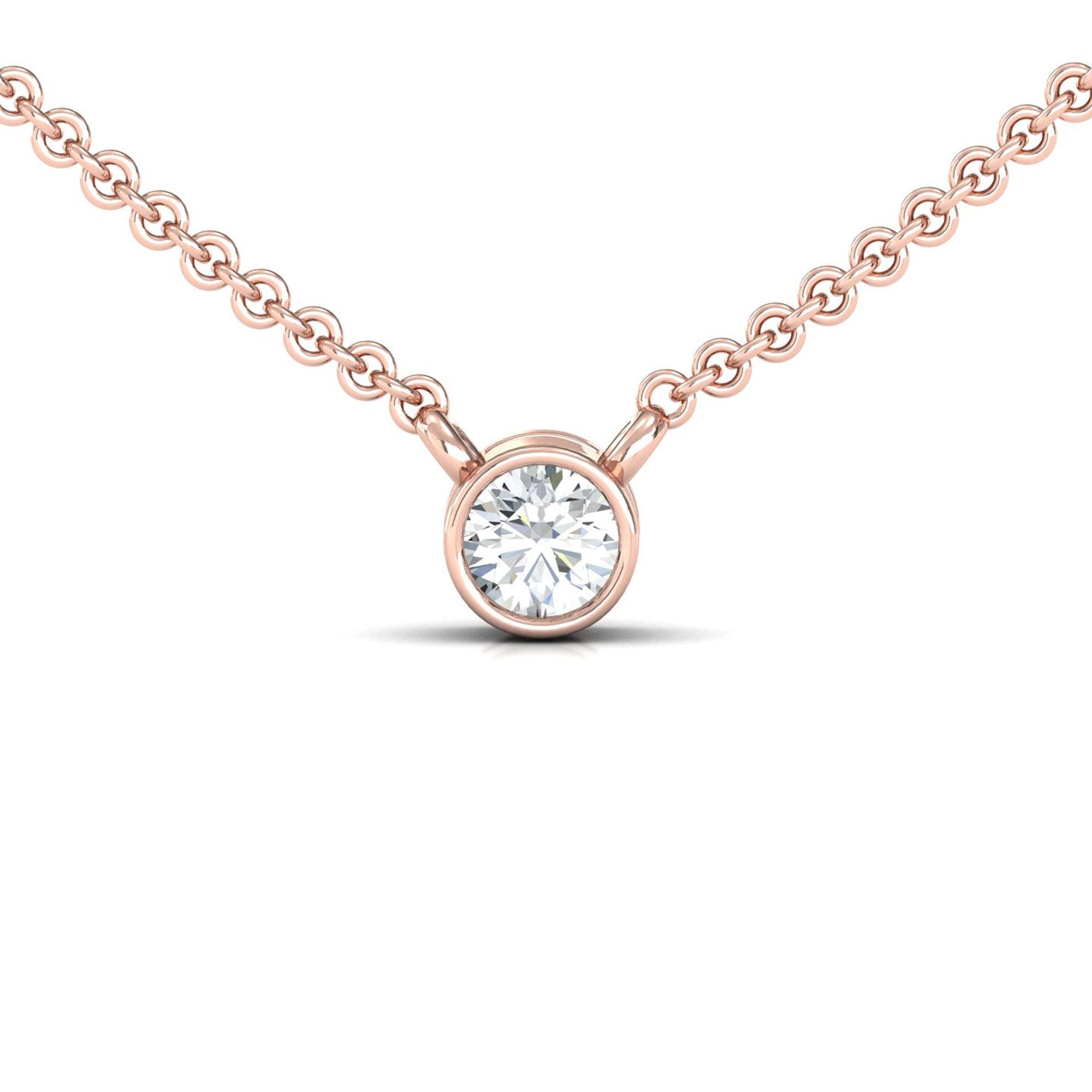 Handmade White Diamond Pendant, Real Rose Gold Bridesmaid Necklace, 10kt 14kt 18kt Yellow White Gold Pendant - GeumJewels