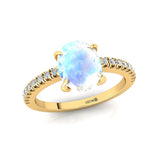 Oval Solitaire Moonstone with Accent Diamonds Engagement Ring