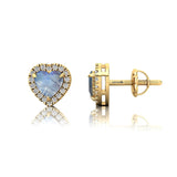 Heart Shaped Moonstone Halo Diamond Stud Earrings