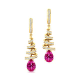 Spiral Diamond Pear Cut Pink Sapphire Dangle Earrings