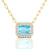 Emerald Cut Aquamarine Halo Set Diamond Necklace