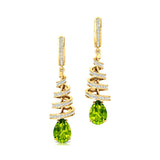 Spiral Diamond Pear Cut Peridot Dangle Earrings