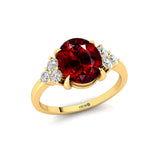 Trio Diamond Engagement Ring with Oval Cut Garnet