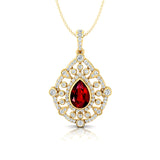 Art Deco Inspired Teardrop Ruby Diamond Pendant