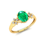 Criss Cross Diamond Ring with Oval Cut Emerald