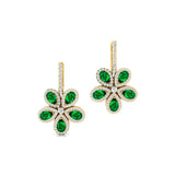 Pear Shaped Emerald Flower Diamond Leverback Earrings