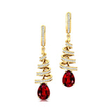 Spiral Diamond Pear Cut Ruby Dangle Earrings