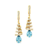 Spiral Diamond Pear Cut Aquamarine Dangle Earrings