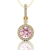 Classic Solitaire Round Morganite Halo Diamond Dangle Pendant