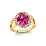 Vintage Love Inspired Oval Pink Sapphire Halo Diamond Engagement Ring