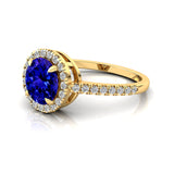 Classic Round Halo Diamonds with Solitaire Tanzanite Engagement Ring