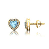 Heart Shaped Aquamarine Halo Diamond Stud Earrings