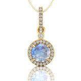 Classic Solitaire Round Moonstone Halo Diamond Dangle Pendant