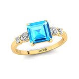 Princess Cut Swiss Blue Topaz Graduating Accent Diamond Ring