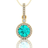 Classic Solitaire Round Paraiba Tourmaline Halo Diamond Dangle Pendant