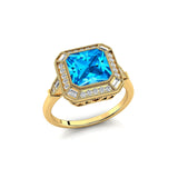 Vintage Style Square Cut Swiss Blue Topaz Diamond Ring