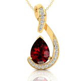 Designer Diamond Loop Pendant with Teardrop Shaped Garnet