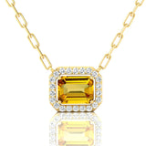 Emerald Cut Yellow Sapphire Halo Set Diamond Necklace