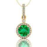 Classic Solitaire Round Emerald Halo Diamond Dangle Pendant