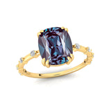 Cushion Cut Alexandrite Engagement Ring with Distant Diamond Band