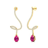 Elegant Spiral Teardrop Pink Sapphire Diamond Drop Earrings