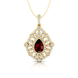 Art Deco Inspired Teardrop Garnet Diamond Pendant