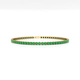 Round Emerald Tennis Bracelet, 14kt Yellow Gold, May Birthstone Dainty Jewelry