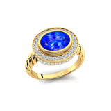 Vintage Style Elongated Oval Tanzanite Halo Diamond Twisted Ring