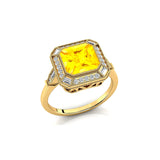 Vintage Style Square Cut Yellow Sapphire Diamond Ring