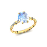 Oval Solitaire Moonstone Ring with Twisted Wire Diamond Band