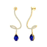 Elegant Spiral Teardrop Blue Sapphire Diamond Drop Earrings