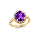 Oval Solitaire Amethyst Halo Diamond Engagement Ring