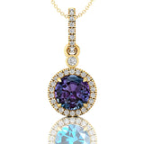 Classic Solitaire Round Alexandrite Halo Diamond Dangle Pendant