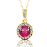 Dainty Round Solitaire Halo Diamond Pink Sapphire Pendant