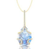 Teardrop Shaped Moonstone Pendant Wrapped with Diamond Loop