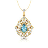 Art Deco Inspired Teardrop Aquamarine Diamond Pendant