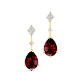 Teardrop Garnet Drop Earrings with Accent Diamonds