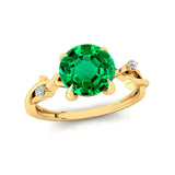 Criss Cross Nature Inspired Diamond Ring  with Round Emerald