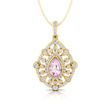 Art Deco Inspired Teardrop Morganite Diamond Pendant