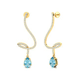 Elegant Spiral Teardrop Aquamarine Diamond Drop Earrings